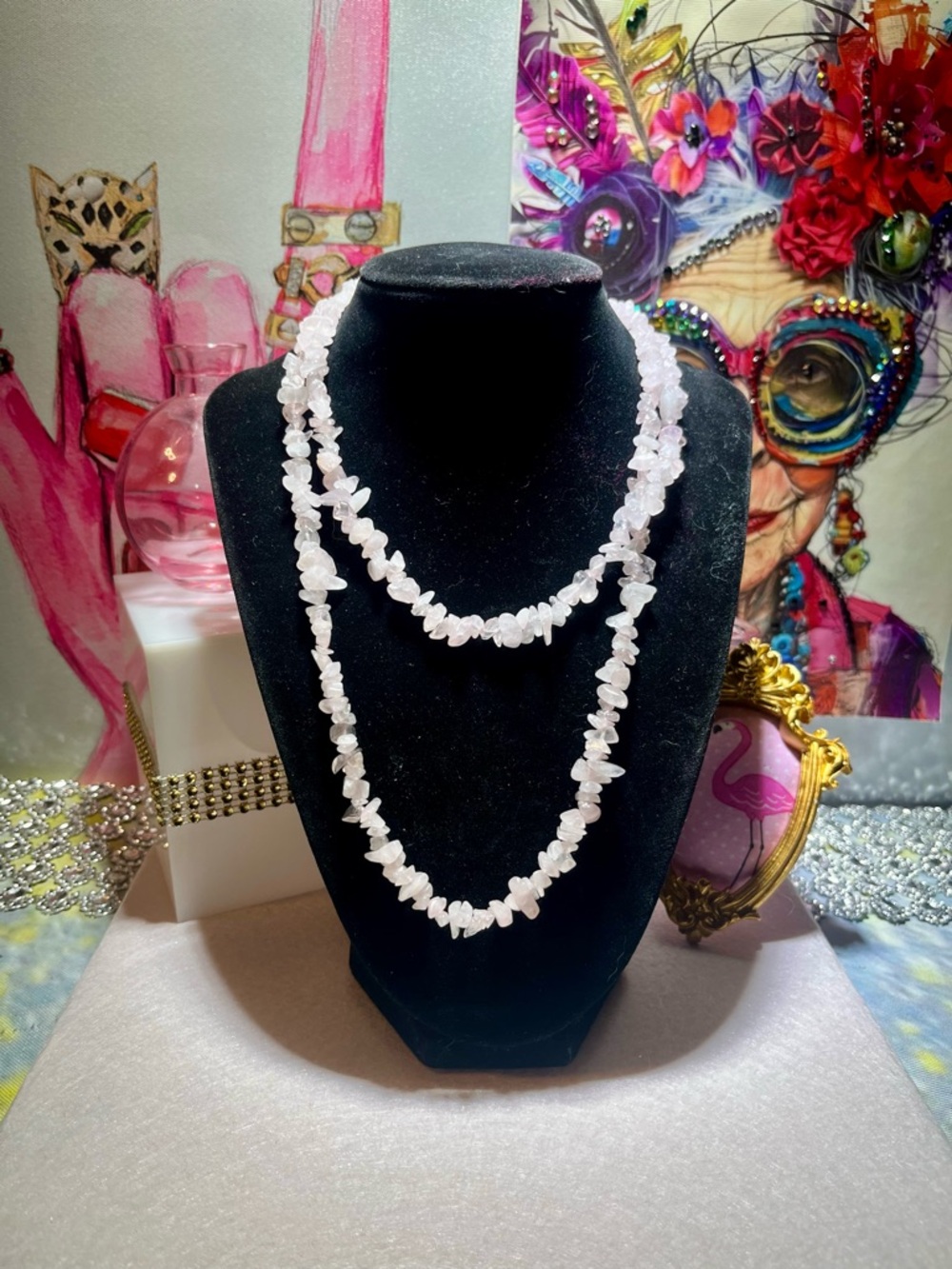 36” Rose Quartz Chip Strand Necklace - Light Pink